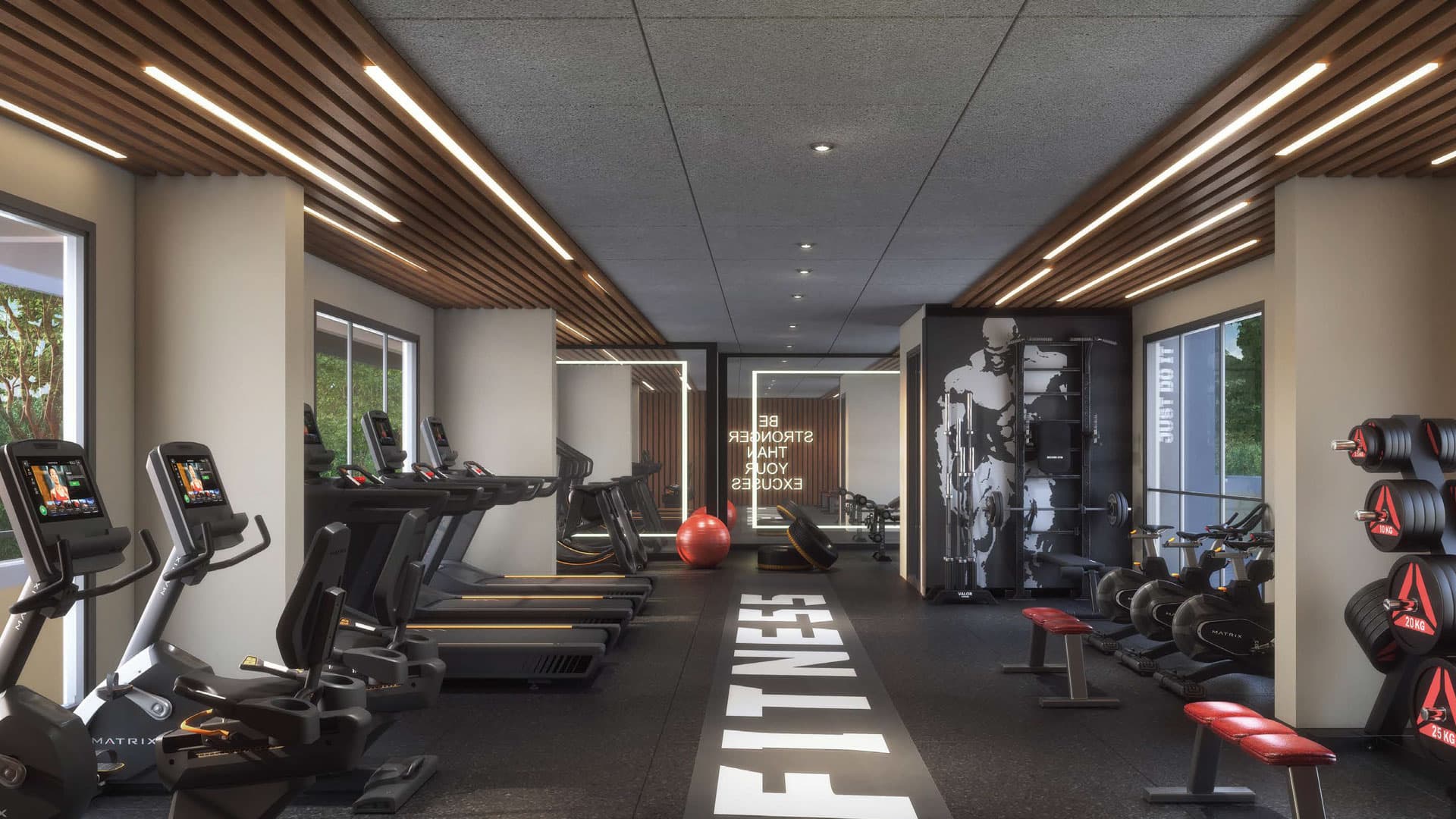 Fully equipped gymnasium with cardio and strength zones